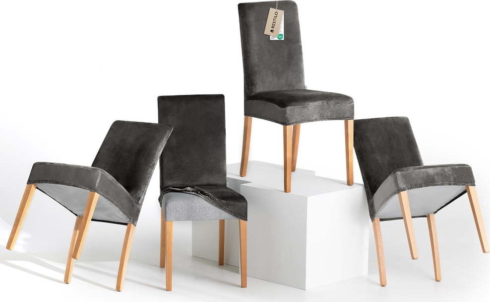 Šedé napínací potahy v sadě 4 ks na židli 48 cm Sento – Restilo Restilo