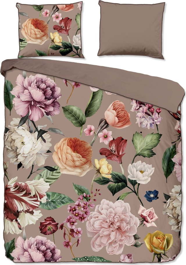 Šedé/hnědé povlečení na dvoulůžko/prodloužené z bavlněného saténu 240x220 cm Fiori – Descanso Descanso