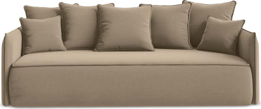 Světle hnědá sametová rozkládací/s úložným prostorem pohovka 225 cm Hula – Makamii Makamii