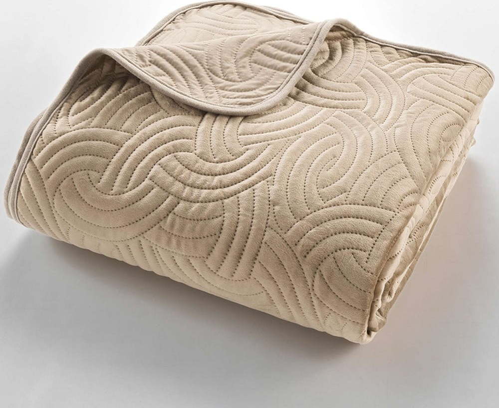 Světle hnědý sametový set přehozu a povlaku na polštář 240x260 cm Solange – douceur d'intérieur Douceur d intérieur