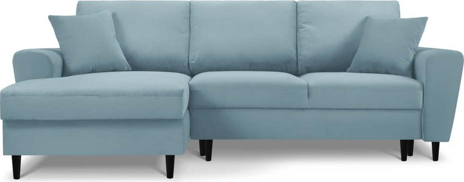 Světle modrá manšestrová rozkládací/s úložným prostorem rohová pohovka (levý roh/s lenoškou) Kyoto – Cosmopolitan Design Cosmopolitan design