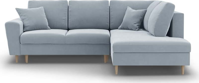 Světle modrá sametová rozkládací/s úložným prostorem rohová pohovka (pravý roh/do L) Kyoto – Cosmopolitan Design Cosmopolitan design