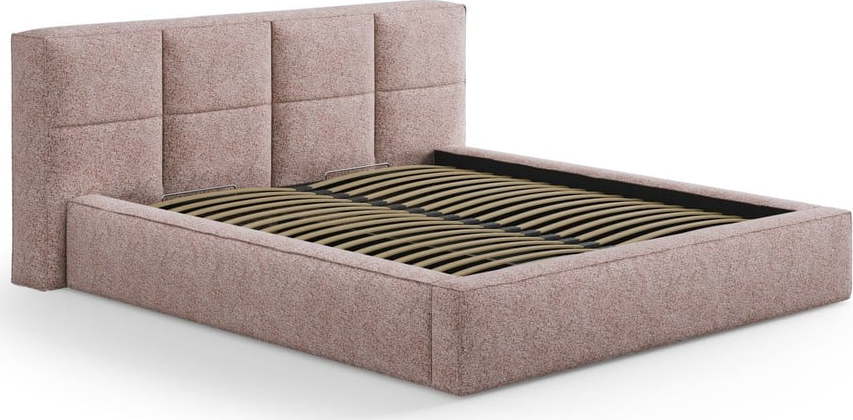 Světle růžová čalouněná dvoulůžková postel s úložným prostorem s roštem 140x200 cm Simon Darren – Micadoni Micadoni