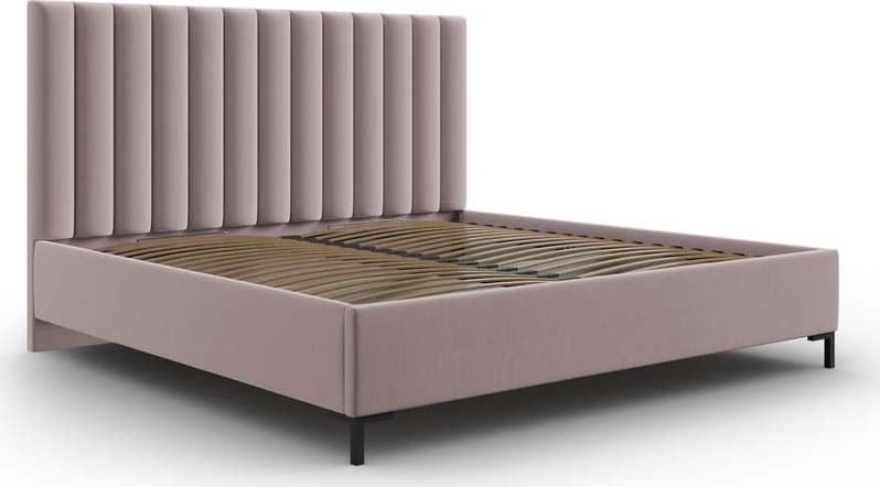 Světle růžová čalouněná dvoulůžková postel s úložným prostorem s roštem 180x200 cm Casey – Mazzini Beds Mazzini Beds