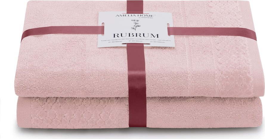 Světle růžové froté bavlněné ručníky a osušky v sadě 2 ks Rubrum – Restilo Restilo