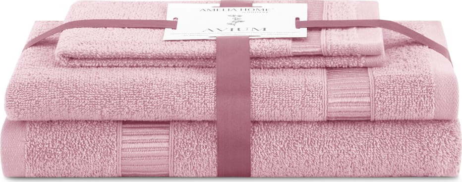 Světle růžové froté bavlněné ručníky a osušky v sadě 3 ks Avium – Restilo Restilo