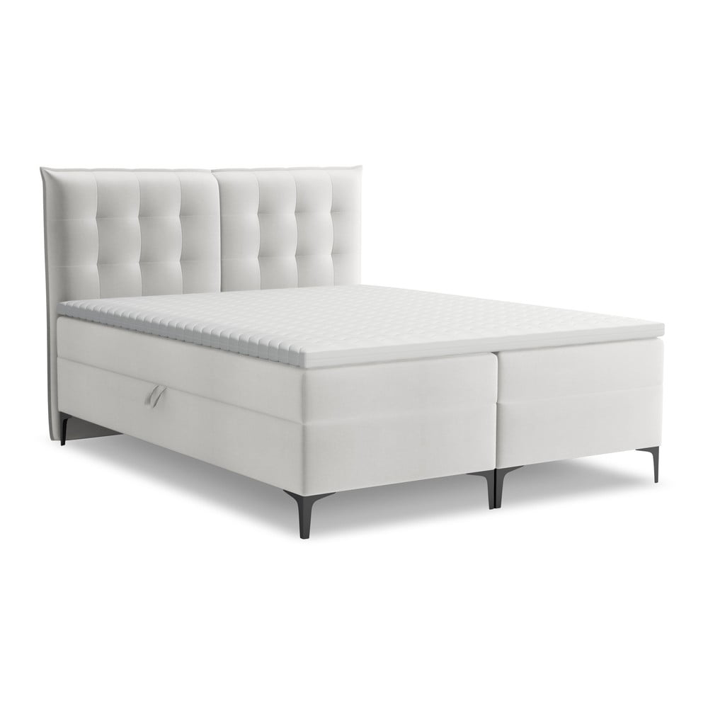 Světle šedá boxspring postel s úložným prostorem 160x200 cm Mikana – Makamii Makamii