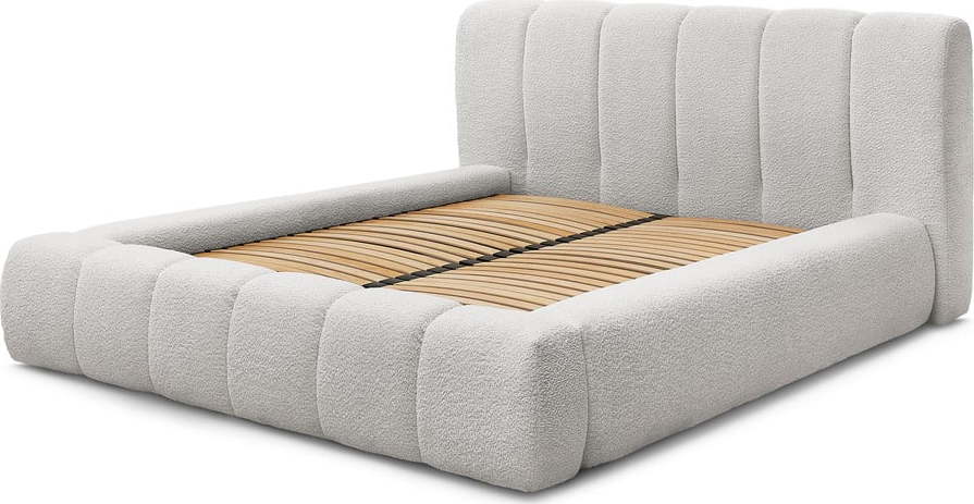 Světle šedá čalouněná dvoulůžková postel s úložným prostorem s roštem 180x200 cm Denali - II. jakost – Bobochic Paris Bobochic Paris