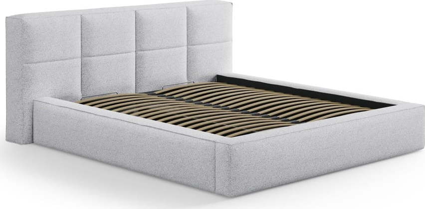 Světle šedá čalouněná dvoulůžková postel s úložným prostorem s roštem 180x200 cm Simon Darren – Micadoni Micadoni