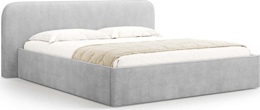 Světle šedá čalouněná dvoulůžková postel s úložným prostorem s roštem 200x200 cm Elizabeth – Micadoni Micadoni
