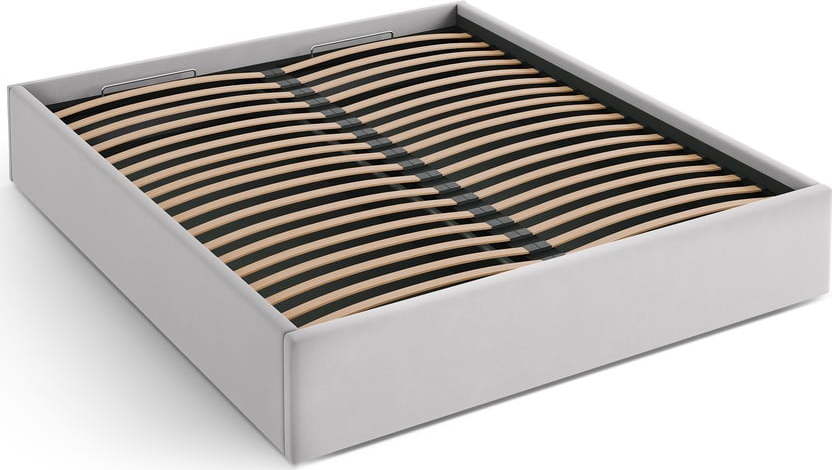 Světle šedá čalouněná dvoulůžková postel s úložným prostorem/bez čela s roštem 200x200 cm Susan – Micadoni Micadoni