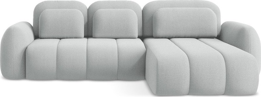 Světle šedá rozkládací/s úložným prostorem rohová pohovka z textilie bouclé (pravý roh/s lenoškou) Pele – Makamii Makamii