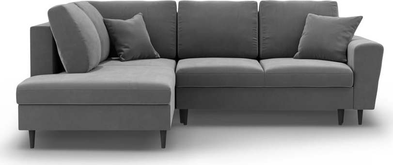 Světle šedá sametová rozkládací/s úložným prostorem rohová pohovka (levý roh/do L) Kyoto – Cosmopolitan Design Cosmopolitan design