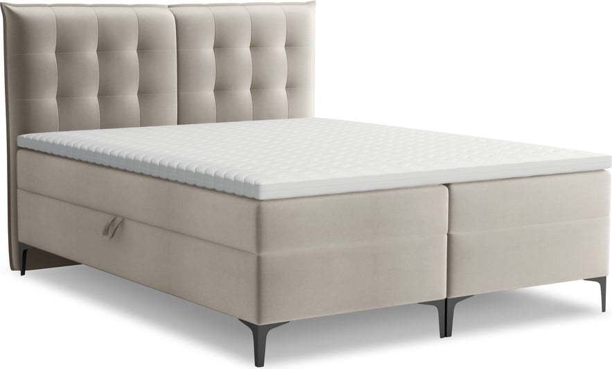 Taupe boxspring postel s úložným prostorem 180x200 cm Mikana – Makamii Makamii