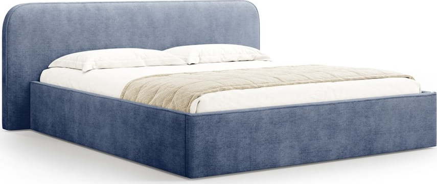 Tmavě modrá čalouněná dvoulůžková postel s úložným prostorem s roštem 160x200 cm Elizabeth – Micadoni Micadoni