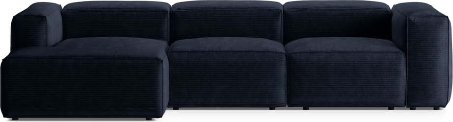 Tmavě modrá manšestrová rohová pohovka (levý roh/s lenoškou) Bergamo – Cosmopolitan Design Cosmopolitan design