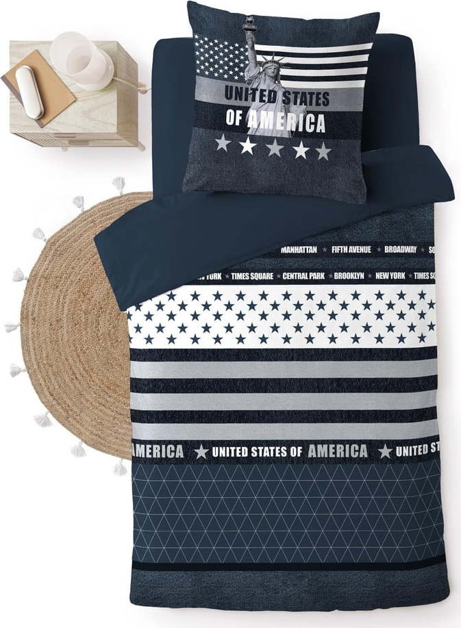 Tmavě modré bavlněné povlečení na jednolůžko 140x200 cm States – douceur d'intérieur Douceur d intérieur