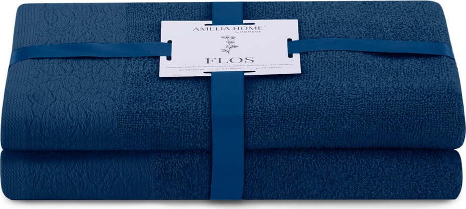 Tmavě modré froté bavlněné ručníky a osušky v sadě 2 ks Flos – Restilo Restilo