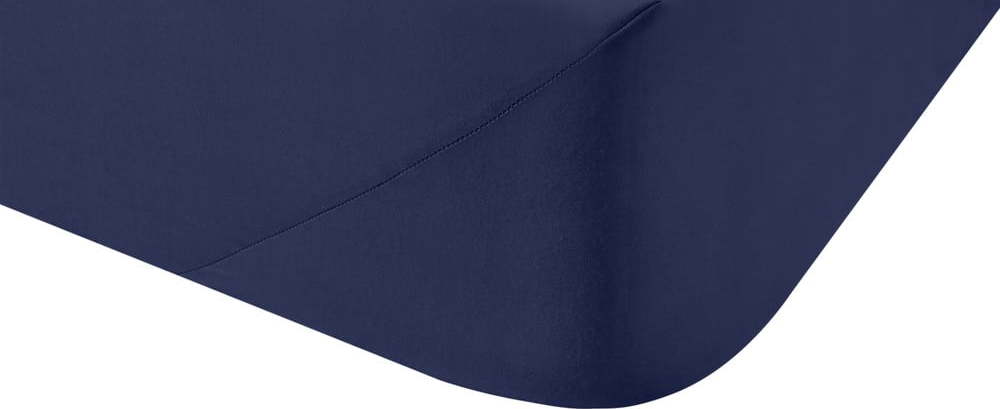 Tmavě modré napínací prostěradlo z bavlněného perkálu 135x190 cm Cotton Percale – Bianca Bianca