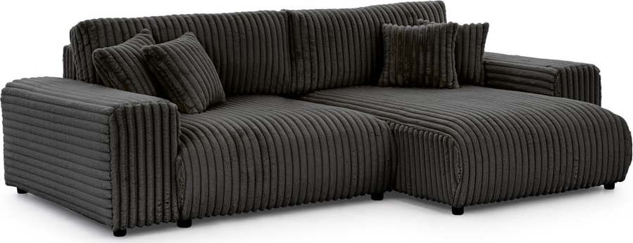 Tmavě šedá manšestrová rozkládací/s úložným prostorem rohová pohovka (pravý roh) Sarina – Ropez Ropez