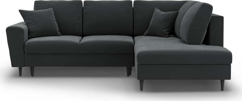Tmavě šedá sametová rozkládací/s úložným prostorem rohová pohovka (pravý roh/do L) Kyoto – Cosmopolitan Design Cosmopolitan design