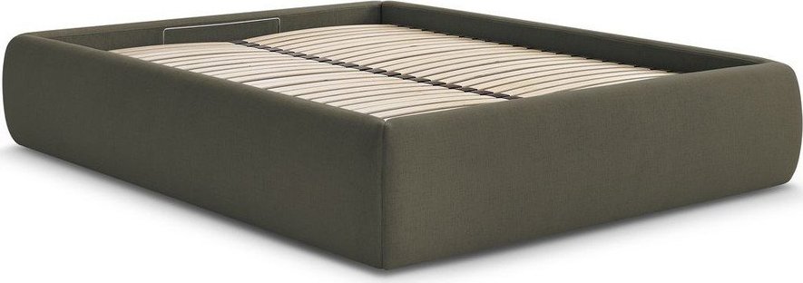 Tmavě zelená čalouněná dvoulůžková postel s úložným prostorem/bez čela s roštem 160x200 cm Inera – Bobochic Paris Bobochic Paris