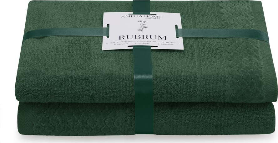 Tmavě zelené froté bavlněné ručníky a osušky v sadě 2 ks Rubrum – Restilo Restilo