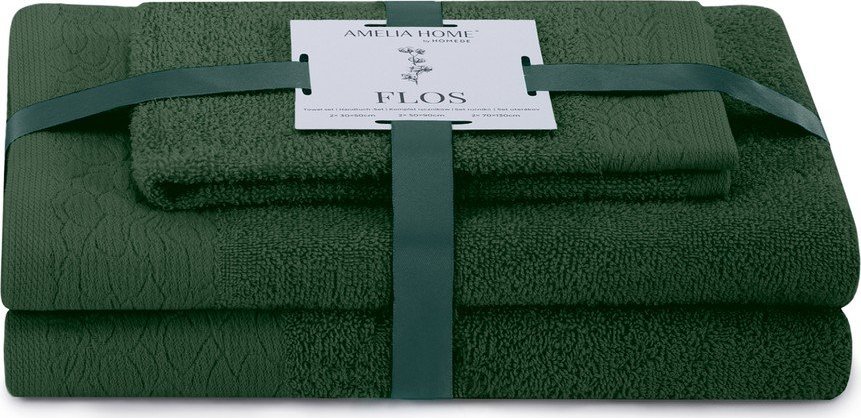Tmavě zelené froté bavlněné ručníky a osušky v sadě 3 ks Flos – Restilo Restilo