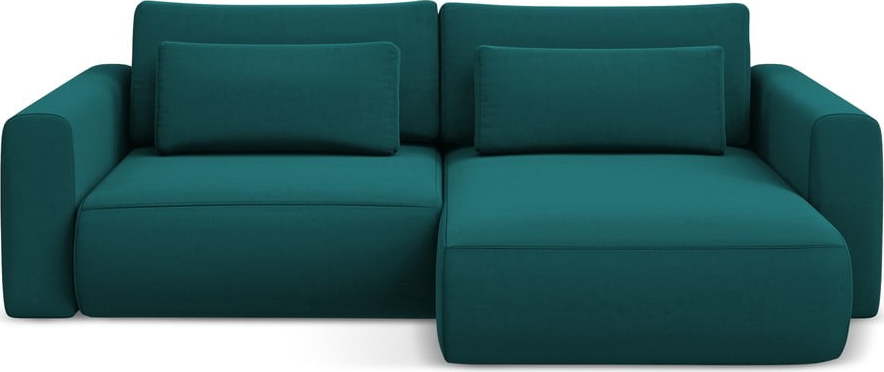 Tyrkysová sametová rozkládací/s úložným prostorem rohová pohovka (pravý roh/s lenoškou) Kapua – Makamii Makamii