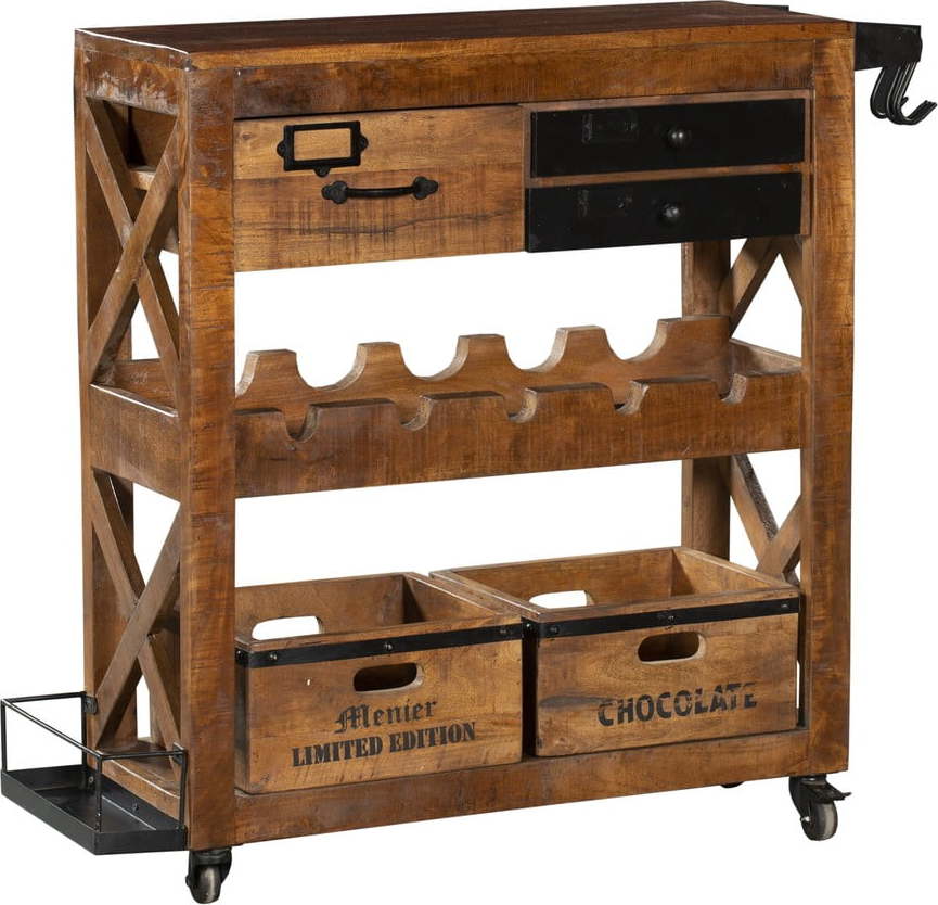 Vinotéka z mangového dřeva v přírodní barvě počet lahví 5