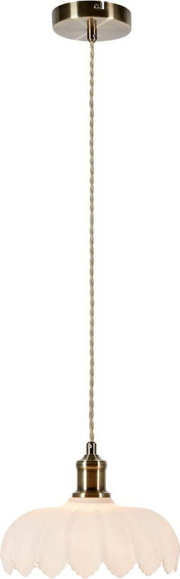 Závěsné svítidlo se skleněným stínidlem v bílo-mosazné barvě ø 25