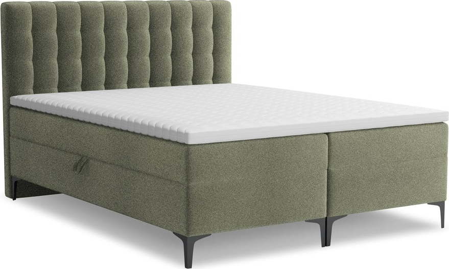 Zelená boxspring postel s úložným prostorem 140x200 cm Puhala – Makamii Makamii
