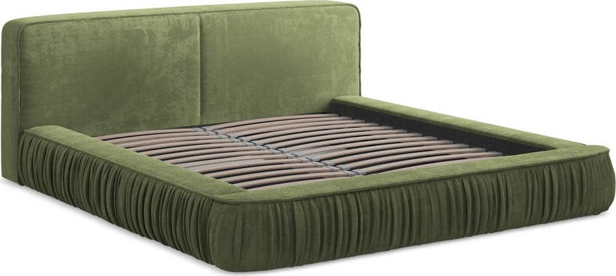 Zelená čalouněná dvoulůžková postel s úložným prostorem s roštem 140x200 cm Keoni – Makamii Makamii