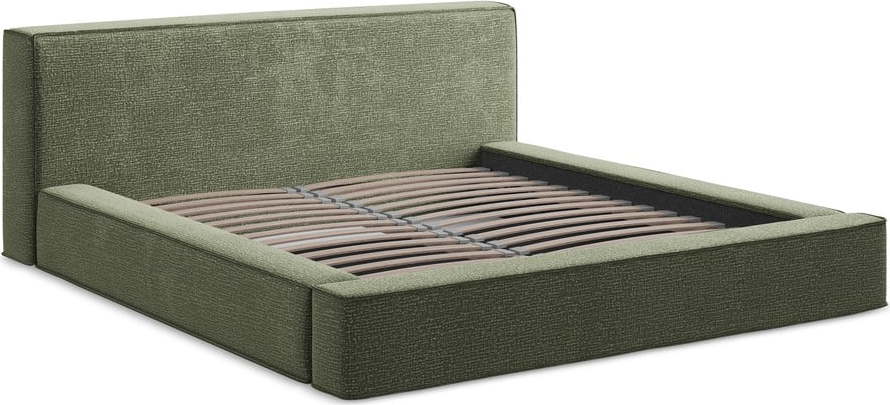 Zelená čalouněná dvoulůžková postel s úložným prostorem s roštem 140x200 cm Noho – Makamii Makamii