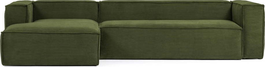 Zelená manšestrová rohová pohovka (levý roh/s lenoškou) Blok – Kave Home Kave Home