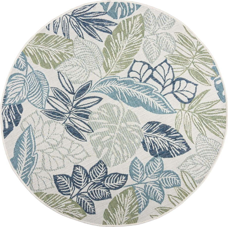 Zeleno-modrý kulatý vnitřní a venkovní koberec ø 160 cm Bella Leaf – Flair Rugs Flair Rugs