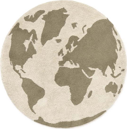 Zelený/krémový pratelný/ručně tkaný bavlněný dětský koberec ø120 cm World Map – Lorena Canals Lorena Canals