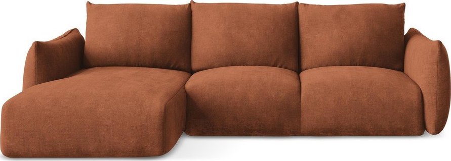 Žinylková rozkládací rohová pohovka v terakotové barvě (levý roh/s lenoškou) Leila – Makamii Makamii