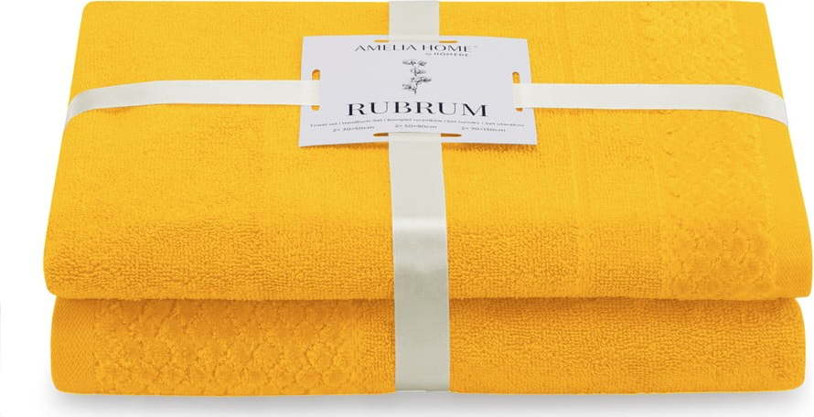 Žluté froté bavlněné ručníky a osušky v sadě 2 ks Rubrum – Restilo Restilo
