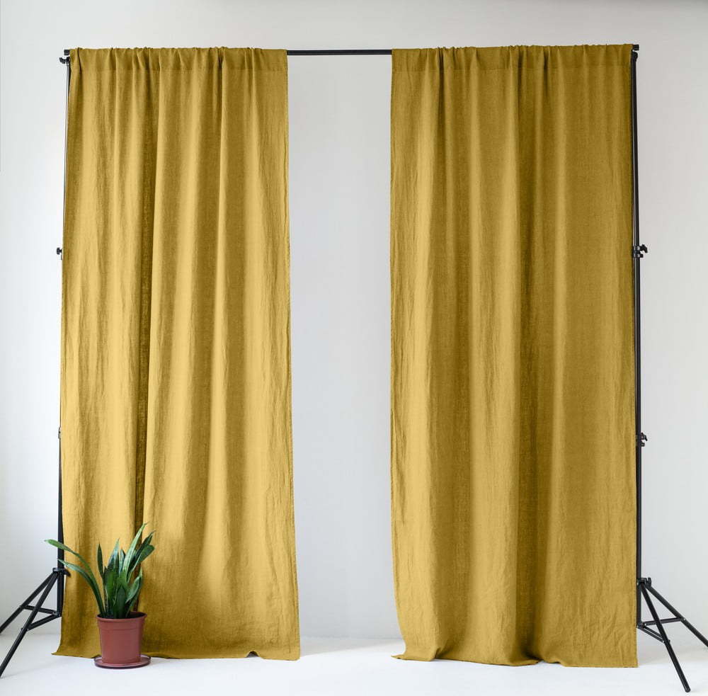 Žlutý lněný závěs 140x200 cm Lemon Curry – Linen Tales Linen Tales