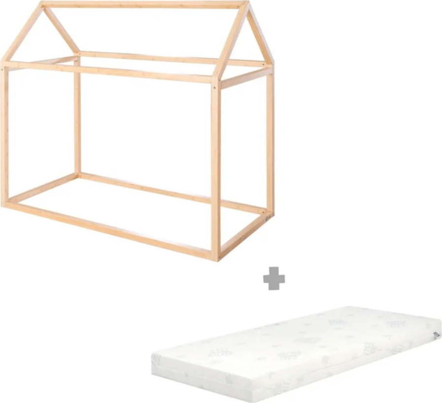 Bambusová domečková dětská postel s matrací/bez roštu 70x140 cm v přírodní barvě House Bed – Roba Roba