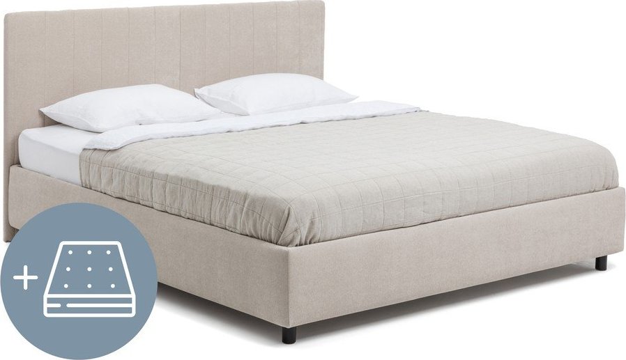 Béžová čalouněná dvoulůžková postel s úložným prostorem s matrací/s roštem 160x200 cm Myra Slim Line – Bonami Selection Bonami Selection
