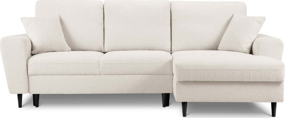 Béžová rozkládací/s úložným prostorem rohová pohovka z textilie bouclé (pravý roh/s lenoškou) Kyoto – Cosmopolitan Design Cosmopolitan design