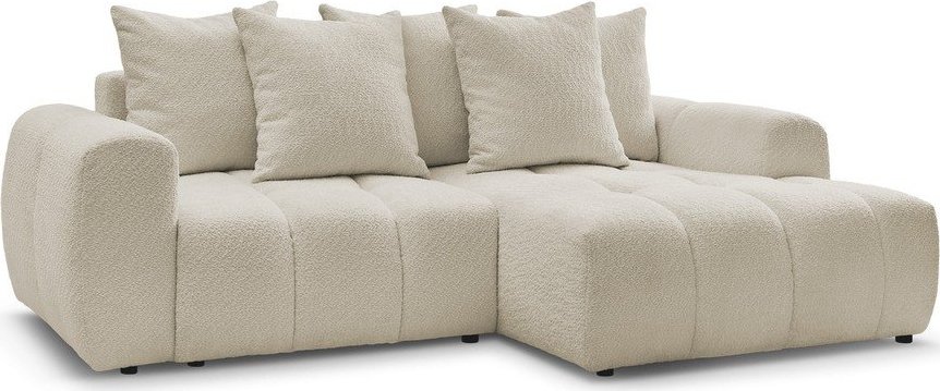 Béžová rozkládací/s úložným prostorem rohová pohovka z textilie bouclé (pravý roh/s lenoškou) Roxelane – Bobochic Paris Bobochic Paris