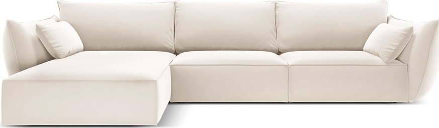 Béžová sametová rohová pohovka (levý roh/s lenoškou) Vanda – Mazzini Sofas Mazzini Sofas