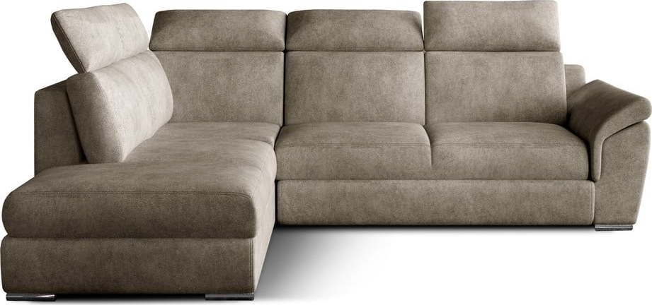 Béžová sametová rozkládací/s úložným prostorem rohová pohovka (levý roh/do L) Loreto – ELTAP ELTAP