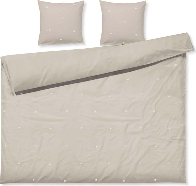Béžové povlečení na dvoulůžko/prodloužené z bavlněného perkálu 200x220 cm Daisy – JUNA Juna