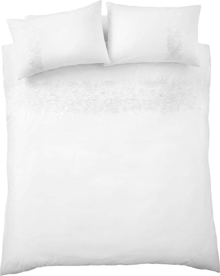 Bílé bavlněné povlečení na jednolůžko 135x200 cm Embroidery Floral – Bianca Bianca