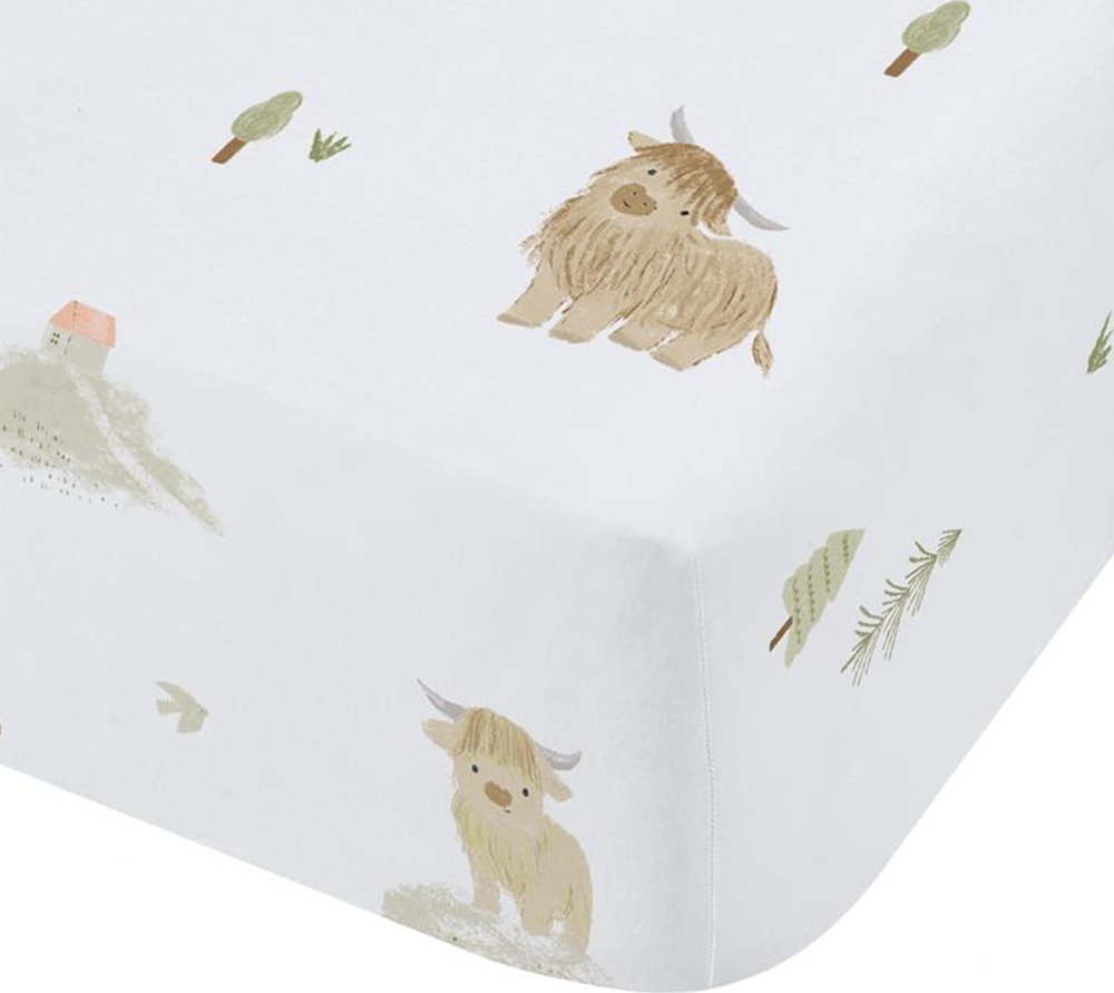 Bílé napínací bavlněné dětské prostěradlo na jednolůžko 90x190 cm Mini Moo Cow – Bianca Bianca