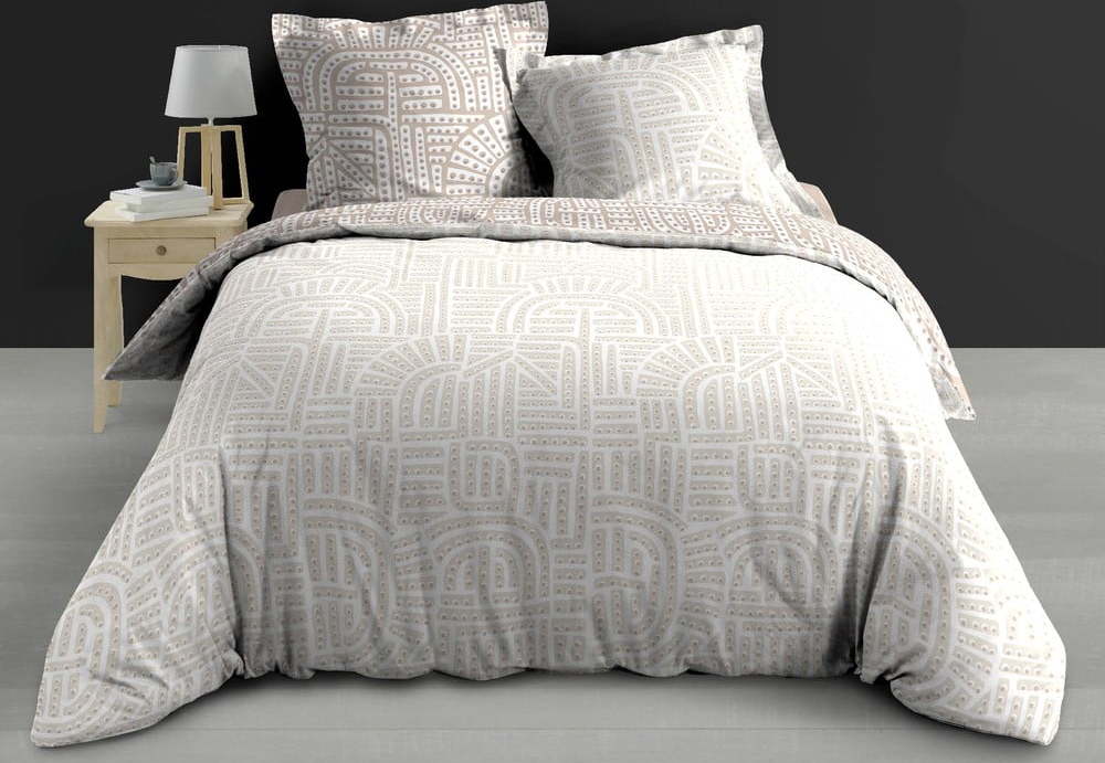 Bílé/béžové povlečení na dvoulůžko/prodloužené z bavlněného perkálu 240x220 cm Eliot – douceur d'intérieur Douceur d intérieur